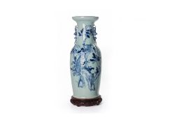 A LARGE BLUE AND WHITE CELADON GROUND VASE