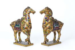 A PAIR OF CLOISONNE ENAMEL MODELS OF HORSES
