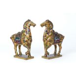 A PAIR OF CLOISONNE ENAMEL MODELS OF HORSES