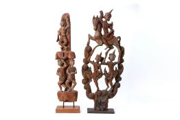 TWO THAI CARVED WOOD SCULPTURES