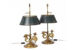 A PAIR OF EMPIRE STYLE BRASS BOUILLOTTE TABLE LAMPS