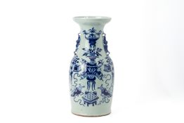 A BLUE AND WHITE BALUSTER VASE