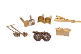 A GROUP OF CUFF LINKS AND TIE PINS