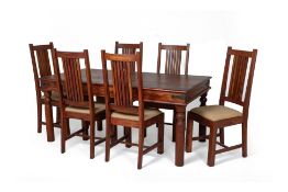 AN INDIAN SHEESHAM WOOD DINING TABLE AND FOUR CHAIRS