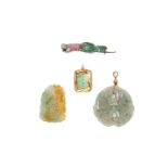 THREE JADE PENDANTS AND A HAIR PIN