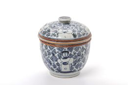 A THAI BLUE AND WHITE JAR AND COVER