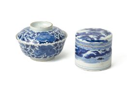 TWO BLUE AND WHITE LIDDED PORCELAIN ITEMS