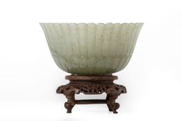 A CARVED JADE CHRYSANTHEMUM BOWL