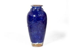 A LARGE BLUE GLAZED MARTABAN JAR