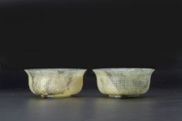 A PAIR OF CARVED JADE BOWLS