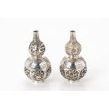 A PAIR OF SILVER DOUBLE GOURD VASES