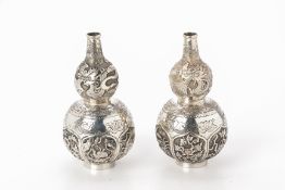 A PAIR OF SILVER DOUBLE GOURD VASES