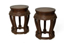 A PAIR OF CHINESE JICHIMU AND BURLWOOD STOOLS