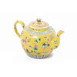 A CHINESE YELLOW GROUND FAMILLE ROSE PORCELAIN TEAPOT