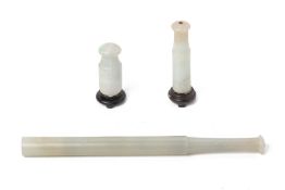 THREE CARVED JADE MOUTHPIECES / CIGARETTE HOLDERS