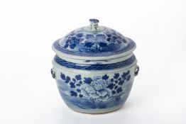A BLUE AND WHITE PORCELAIN COVERED POT