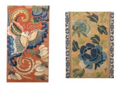 TWO CHINESE EMBROIDERED SILK SLEEVE PANELS