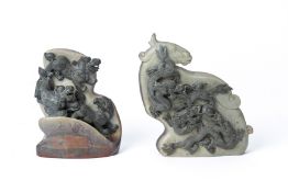 TWO HARDSTONE CARVINGS OF DRAGONS