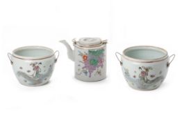 THREE FAMILLE ROSE PORCELAIN ITEMS
