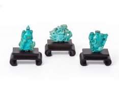 THREE CHINESE CARVED TURQUOISE SNUFF BOTTLES