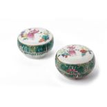 A PAIR OF FAMILLE ROSE CIRCULAR BOXES AND COVERS