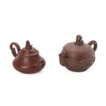 TWO DECORATED YIXING POTTERY TEA POTS