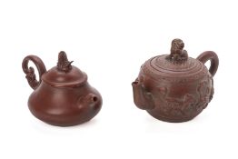 TWO DECORATED YIXING POTTERY TEA POTS