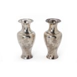 A PAIR OF CHINESE SILVER BALUSTER VASES