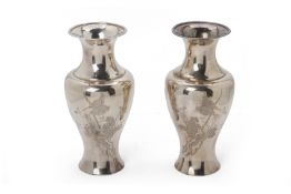 A PAIR OF CHINESE SILVER BALUSTER VASES