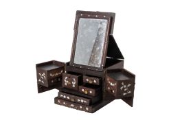 A MOTHER OF PEARL INLAID HARDWOOD VANITY BOX