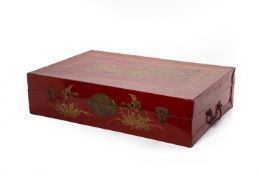 A CHINESE RED LACQUER PIG SKIN BOX