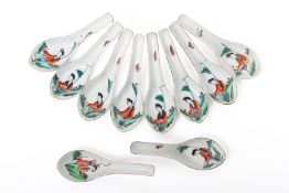 A GROUP OF TEN CHINESE PORCELAIN SPOONS
