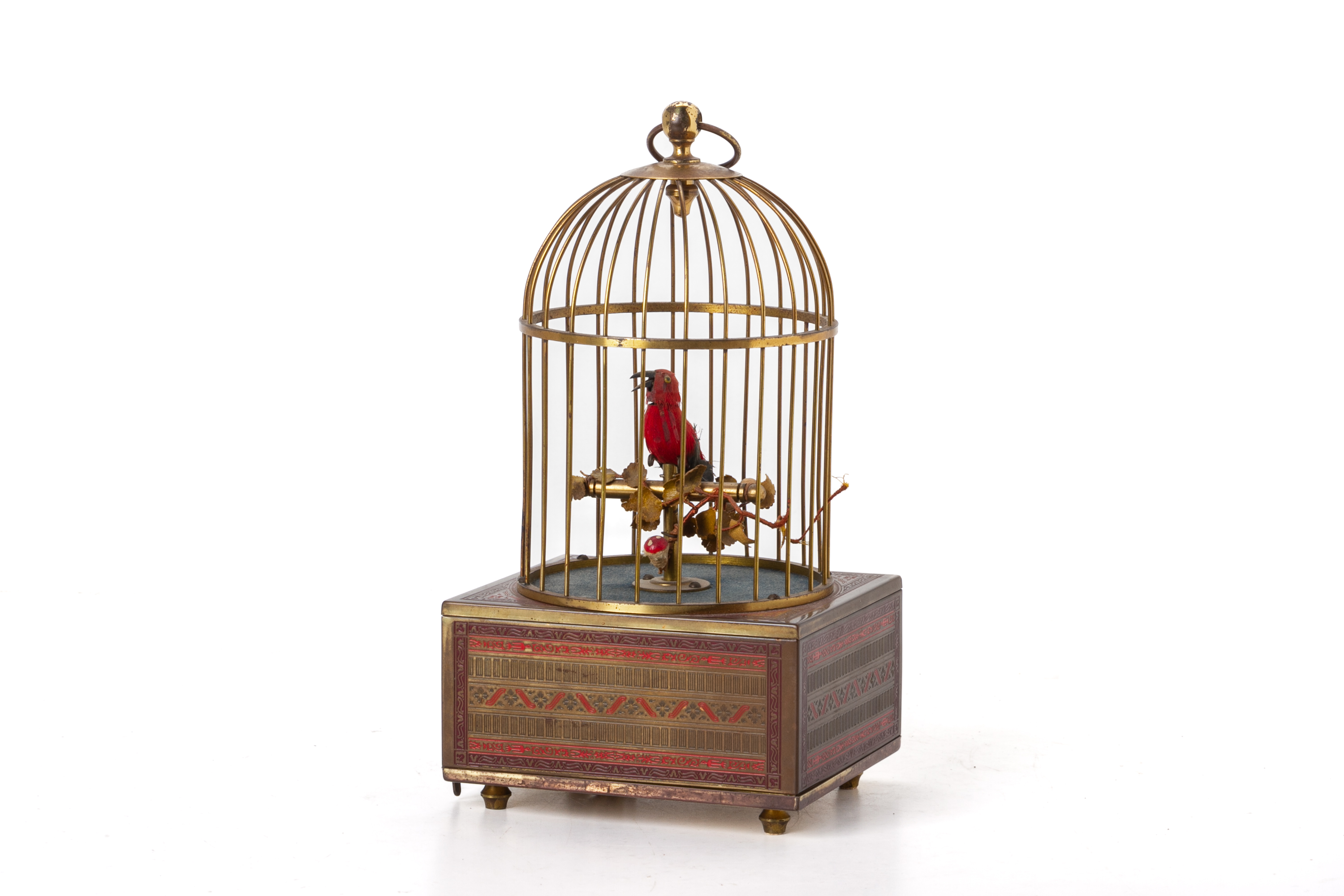 A GILT BRASS SINGING BIRD AUTOMATON