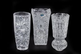A BOHEMIA CRYSTAL AND TWO OTHER CUT GLASS VASES
