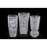 A BOHEMIA CRYSTAL AND TWO OTHER CUT GLASS VASES