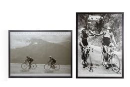 TWO FRAMED PRINTS OF GINO BARTALI AND FAUSTO COPPI
