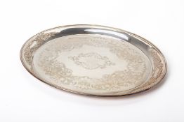 A SILVER PLATED OVAL SERVING TRAY