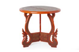 A BURMESE RED LACQUER TRIPOD TABLE