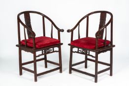 A PAIR OF CHINESE HORSESHOE BACK ARMCHAIRS