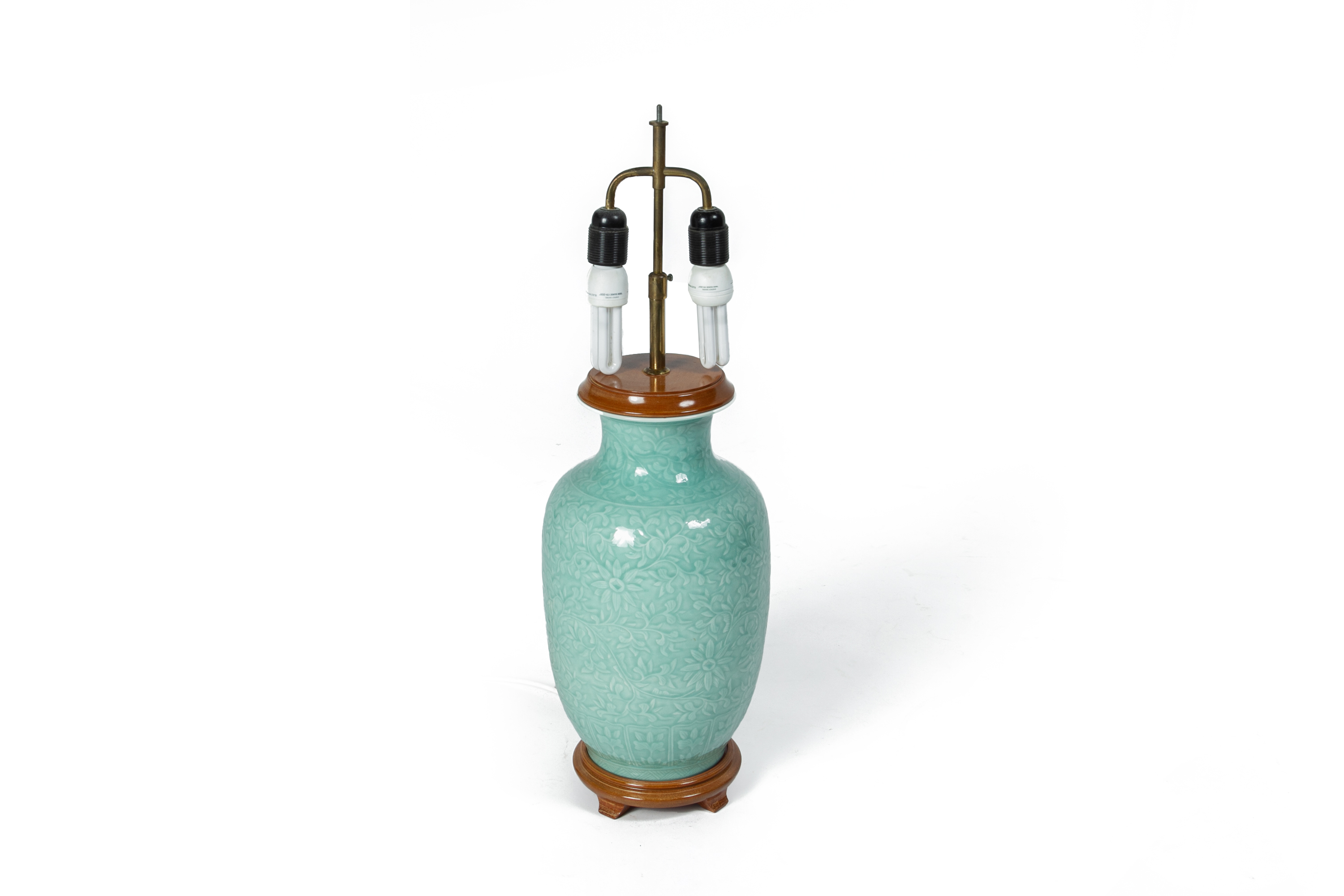 A PAIR OF CELADON GLAZED LAMPS - Image 2 of 3