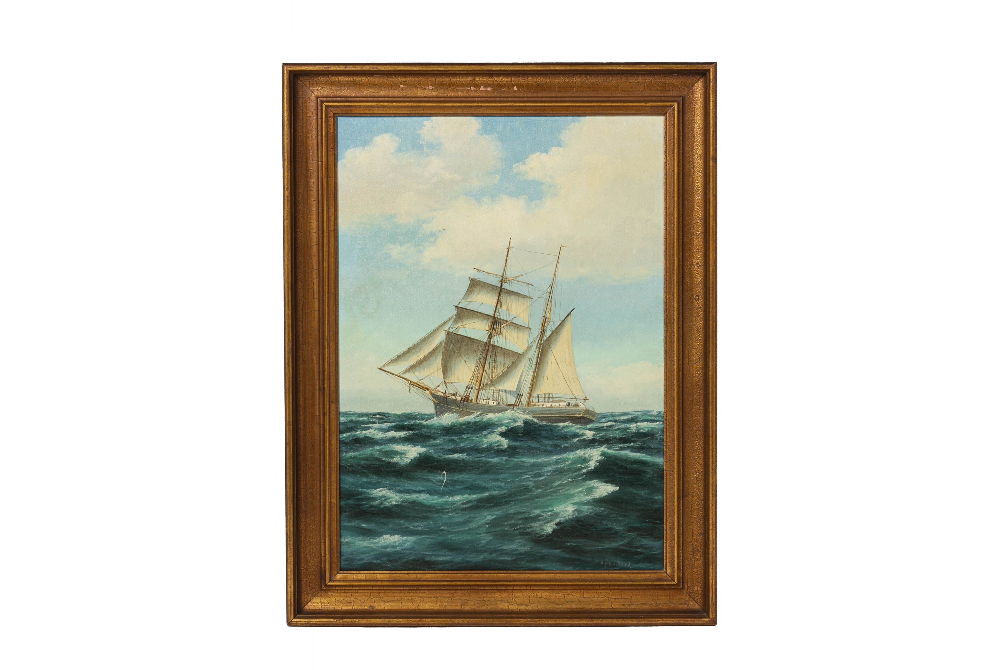 A. F. EMILAND (?) 20TH CENTURY - A SHIP AT FULL SAIL