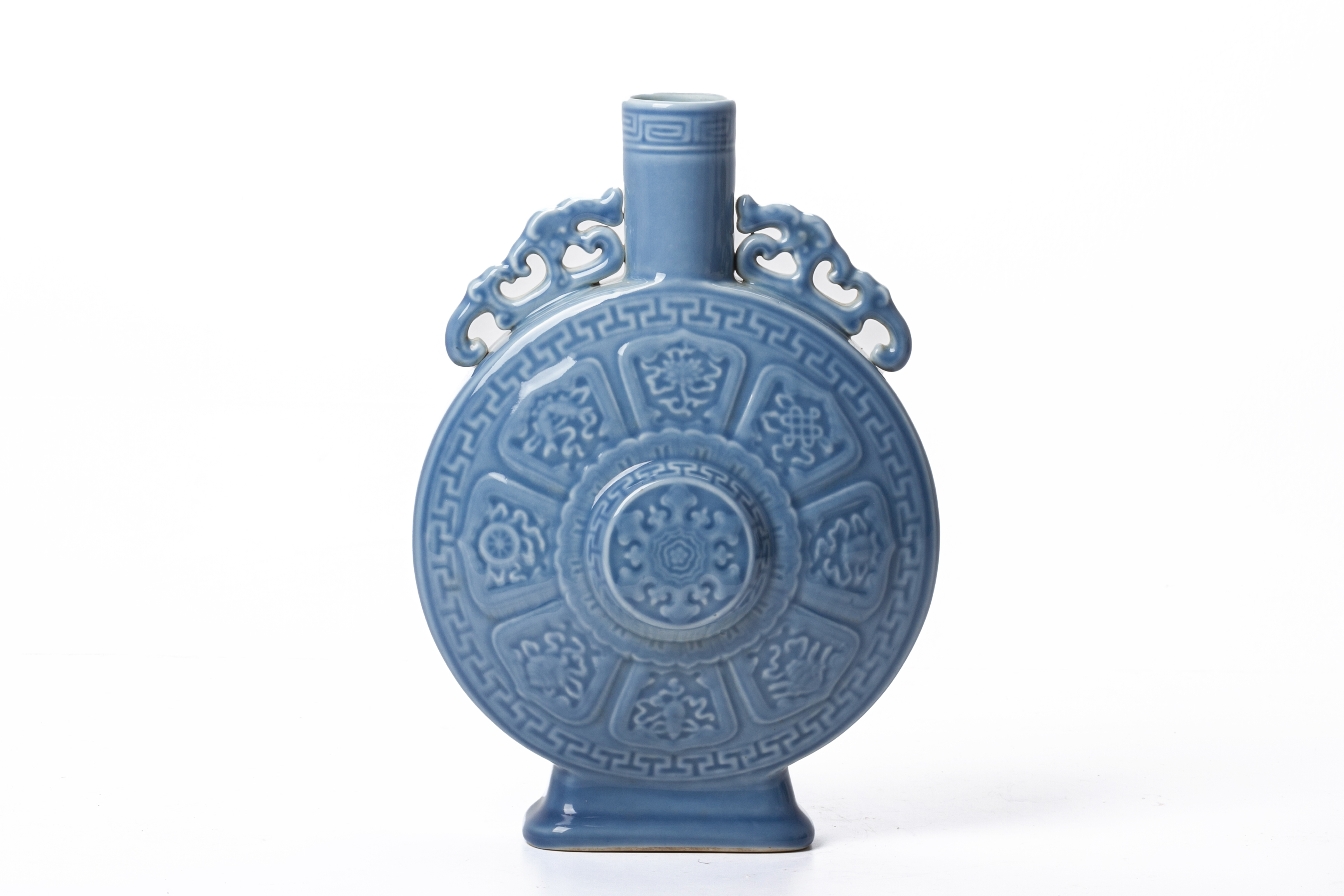 A CHINESE MONOCHROME PORCELAIN MOON FLASK