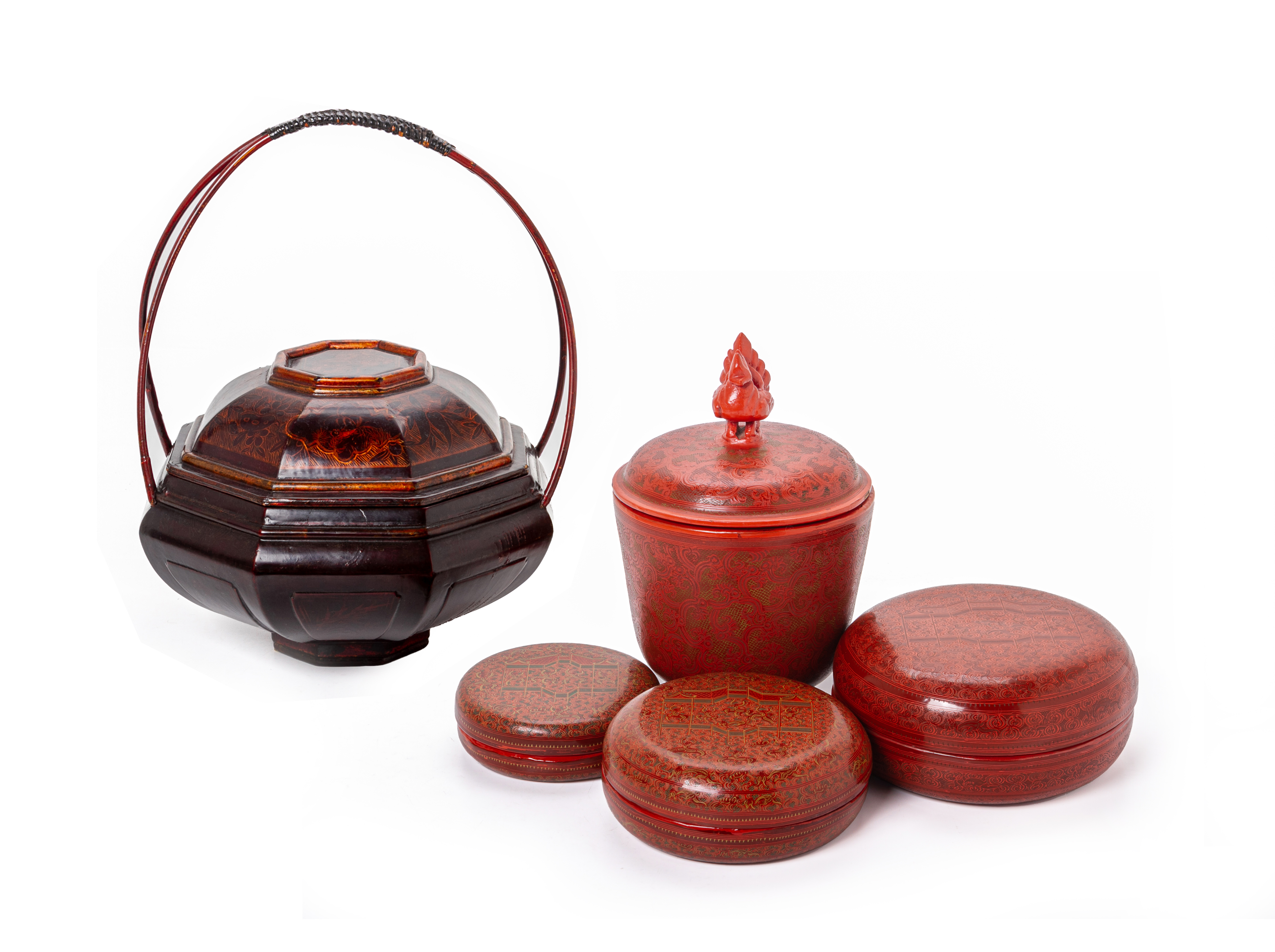 FOUR BURMESE LACQUER ITEMS