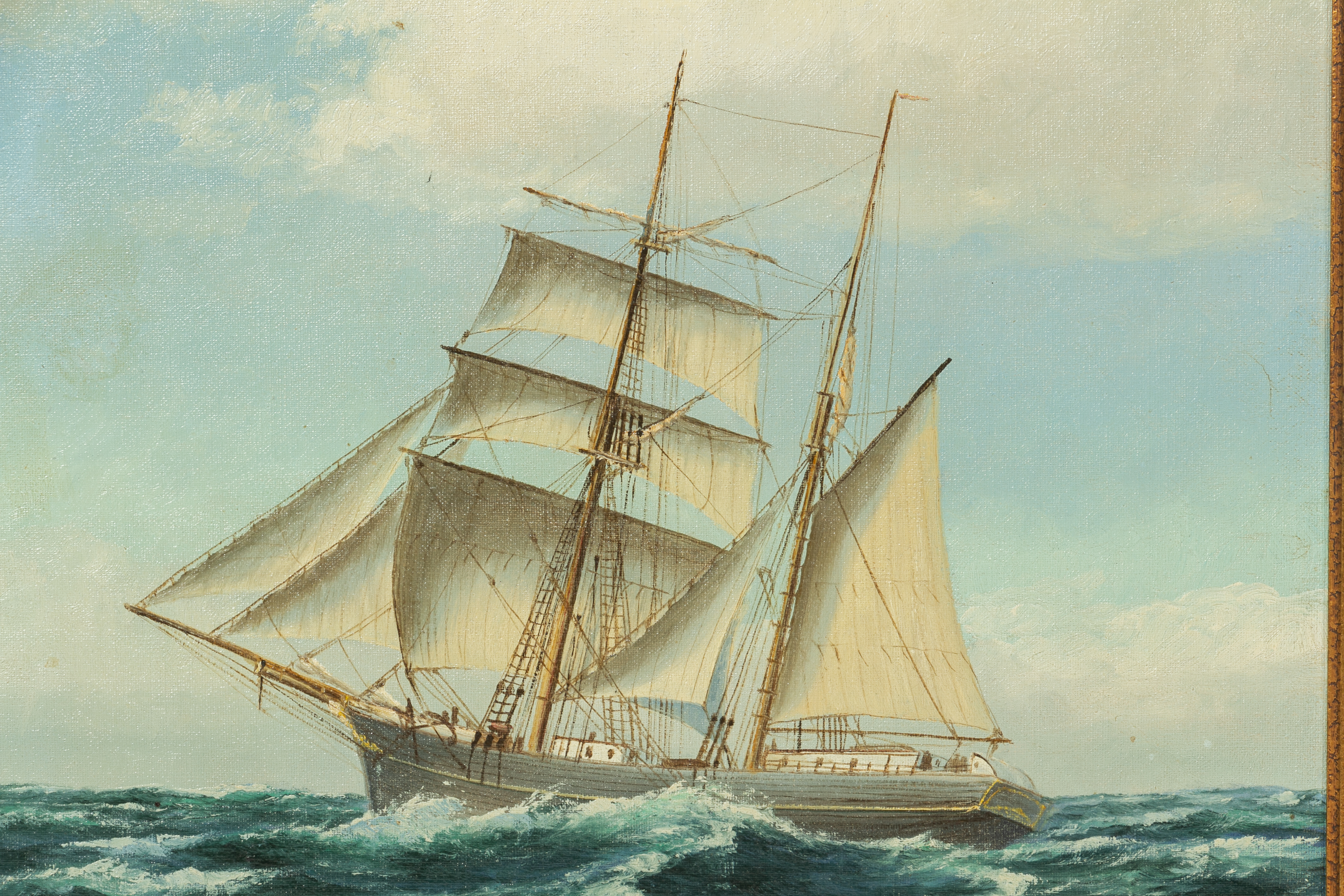 A. F. EMILAND (?) 20TH CENTURY - A SHIP AT FULL SAIL - Image 3 of 3