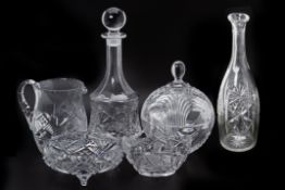 A GROUP OF CRYSTAL AND GLASS DECANTERS AND OTHER ITEMS