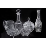 A GROUP OF CRYSTAL AND GLASS DECANTERS AND OTHER ITEMS