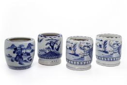 FOUR BLUE AND WHITE JAPANESE CERAMIC PLANTERS