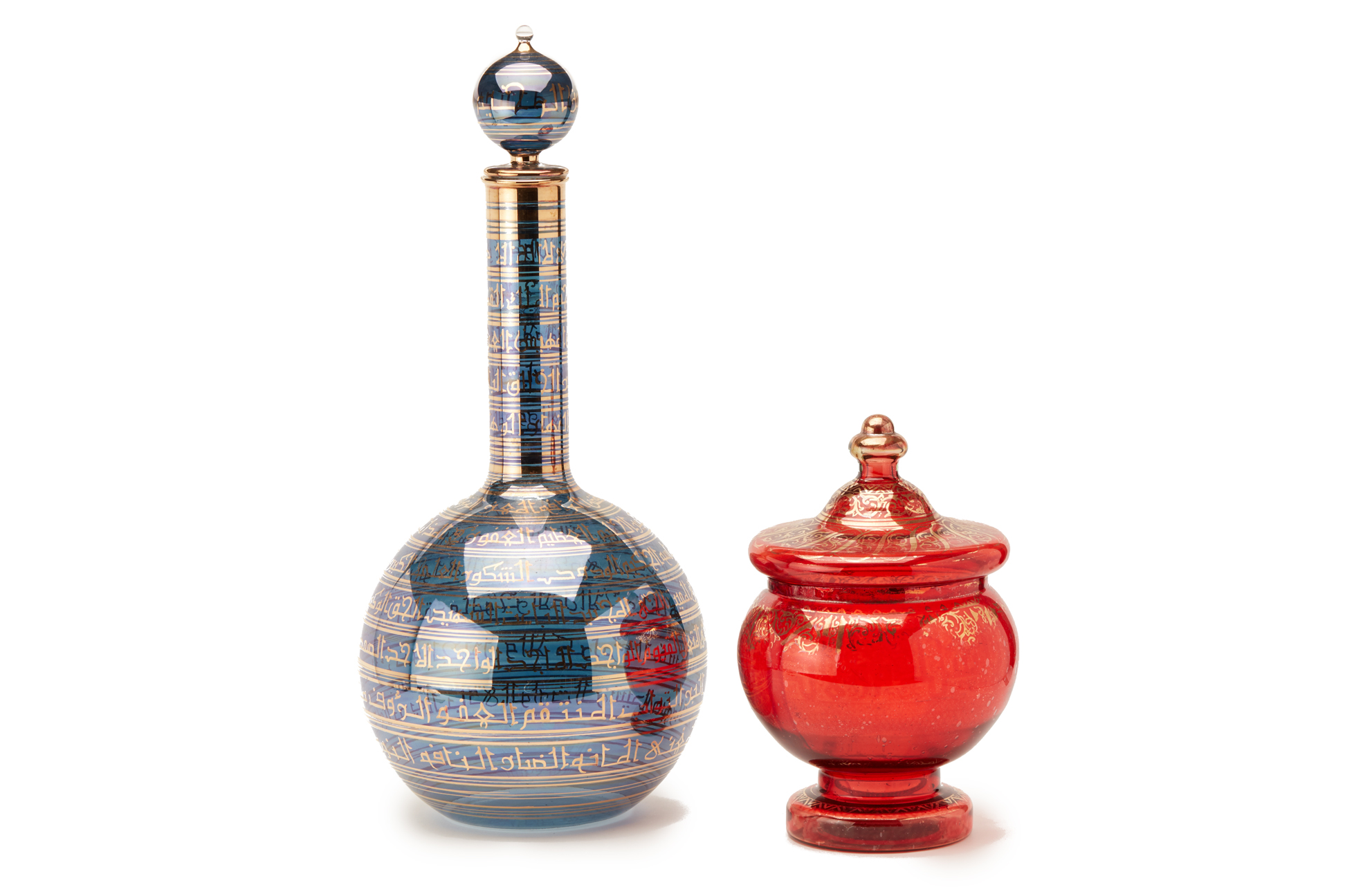 TWO LARGE ARABIC GLASS VESSELS