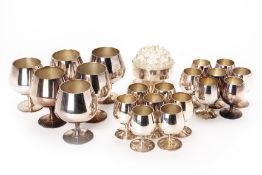 A LARGE GROUP OF SILVER PLATED GOBLETS