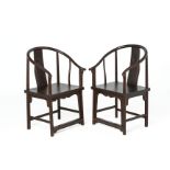 A PAIR OF CHINESE HORSESHOE BACK ARMCHAIRS